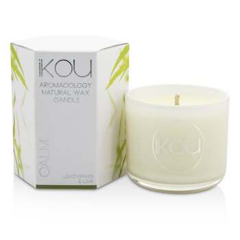 iKOU エコラグジュアリーアロマコロジーナチュラルワックスキャンドルグラス-落ち着いた（レモングラス＆ライム） (Eco-Luxury Aromacology Natural Wax Candle Glass - Calm (Lemongrass & Lime))