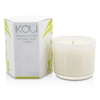 iKOU エコラグジュアリーアロマコロジーナチュラルワックスキャンドルグラス-ハピネス（ココナッツ＆ライム） (Eco-Luxury Aromacology Natural Wax Candle Glass - Happiness (Coconut & Lime))