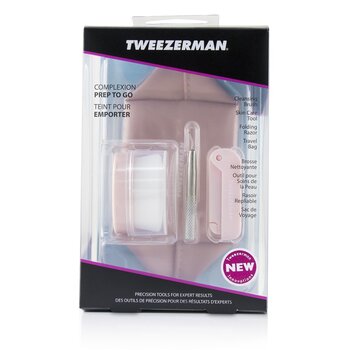 Tweezerman コンプレクションプレップトゥゴーセット：クレンジングブラシ+スキンケアツール+折りたたみカミソリ+トラベルバッグ (Complexion Prep To Go Set: Cleansing Brush + Skin Care Tool + Folding Razor + Travel Bag)