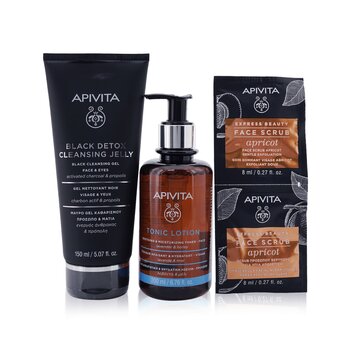 Apivita Is It Clear? Cleansing & Soothing Set: Cleansing Jelly 150ml+ Tonic Lotion 200ml+ Face Scrub with Apricot 2x8ml
