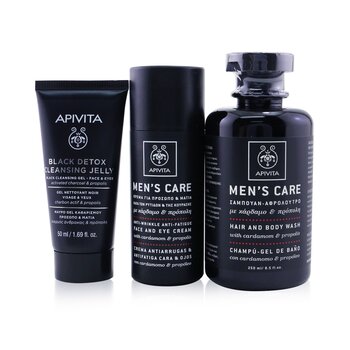 Apivita Thats My Man Face & Body Treatment Set: Hair & Body Wash 250ml + Face & Eye Cream 50ml + Black Cleansing Gel 50ml