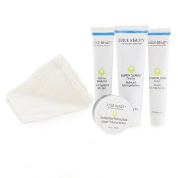 Juice Beauty Blemish Clearing Solutions Kit : Cleanser + Serum + Moisturizer + Mask + Washcloth (Unboxed)