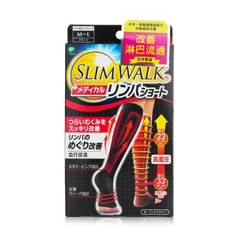 SlimWalk Compression Medical Lymphatic Open-Toe Socks, Short Type - # Black (Size: M-L)