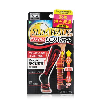 SlimWalk Compression Medical Lymphatic Open-Toe Socks, Short Type - # Black (Size: S-M)