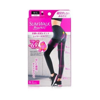 SlimWalk Compression Leggings for Sports (Sweat-Absorbent, Quick-Drying) - # Black (Size: M-L)