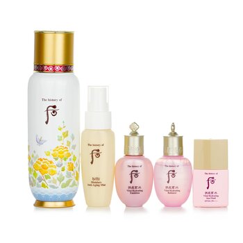 Whoo (The History Of Whoo) Bichup First Moisture Anti-Aging Essence Special Set: Essence 130ml + Mist 30ml + Balancer 20ml + Emulsion 20ml + Sun Fluid SPF50+ 13ml (Exp. Date: 03/2023)