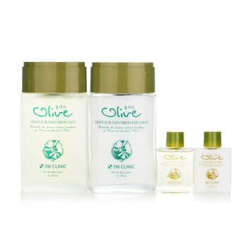 3W Clinic Olive For Man Set: 2x Fresh Skin, 2x Fresh Emulsion (Exp. Date 3/2023)