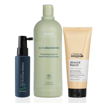 Pelo Baum Hair Revitalizing Solution 60ml + Aveda Volumizing Shampoo 1000ml + L'Oreal Resurfacing Conditioner 200ml
