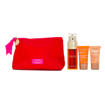 Clarins ダブル セーラム & エクストラファーミング コレクション: ダブル セーラム 50ml + デイ クリーム 15ml + ナイト クリーム 15ml + バッグ (箱なし) (Double Serum & Extra-Firming Collection: Double Serum 50ml + Day Cream 15ml + Night Cream 15ml + Bag(Unboxed))