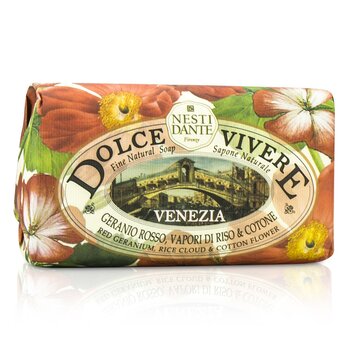Dolce Vivere Fine Natural Soap-ベネチア-レッドゼラニウム、ライスクラウド、コットンフラワー